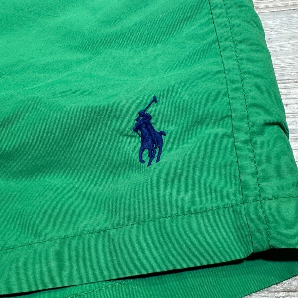 Polo Ralph Lauren Green Swim Trunks Nylon Elastic Tie Waist Vintage Men's Size L